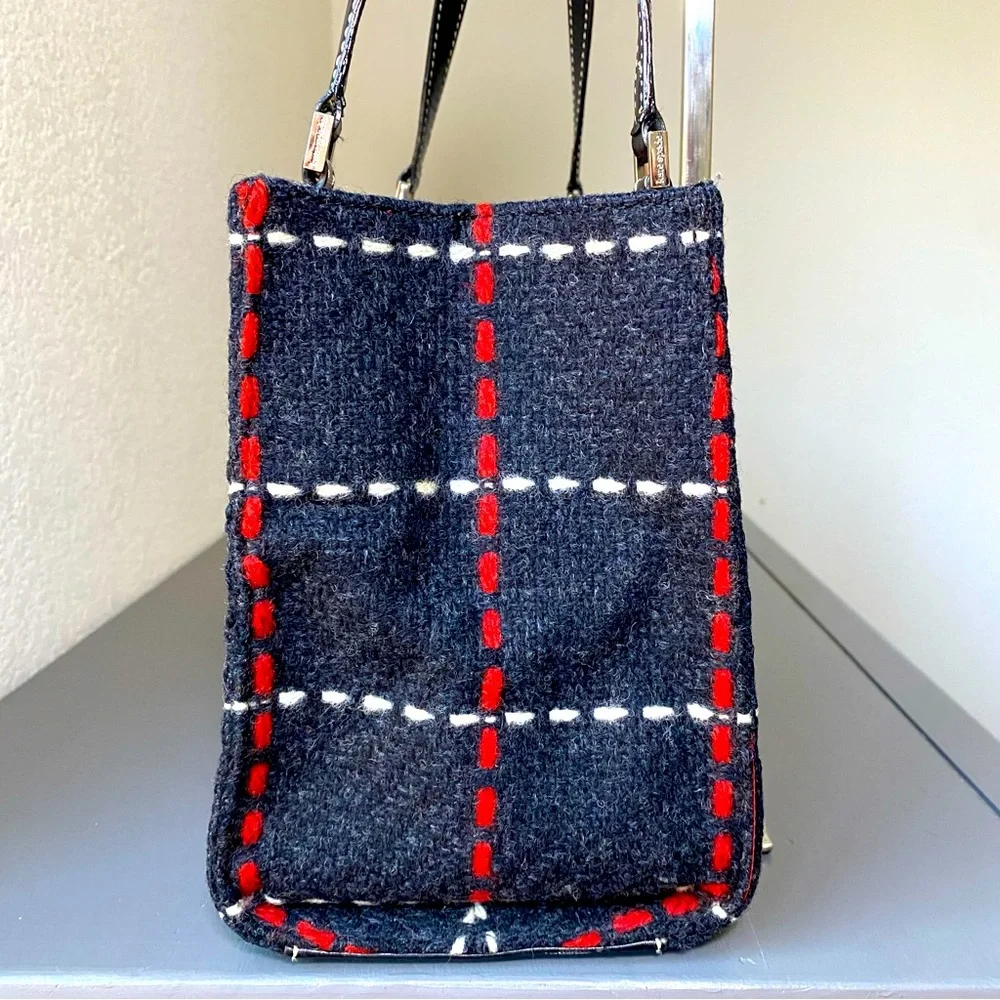 Kate Spade Black Plaid Tote with Red Bow Charm